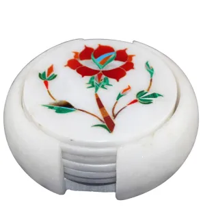 Red Floral Coaster Set