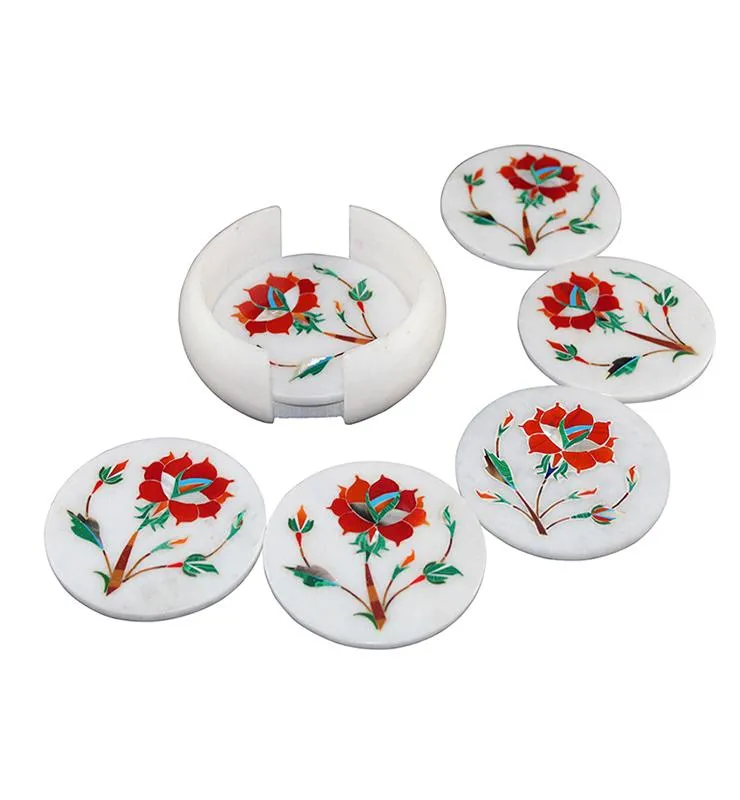 Red Floral Coaster Set
