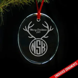 Reindeer CUSTOM Monogram Engraved Glass Ornament