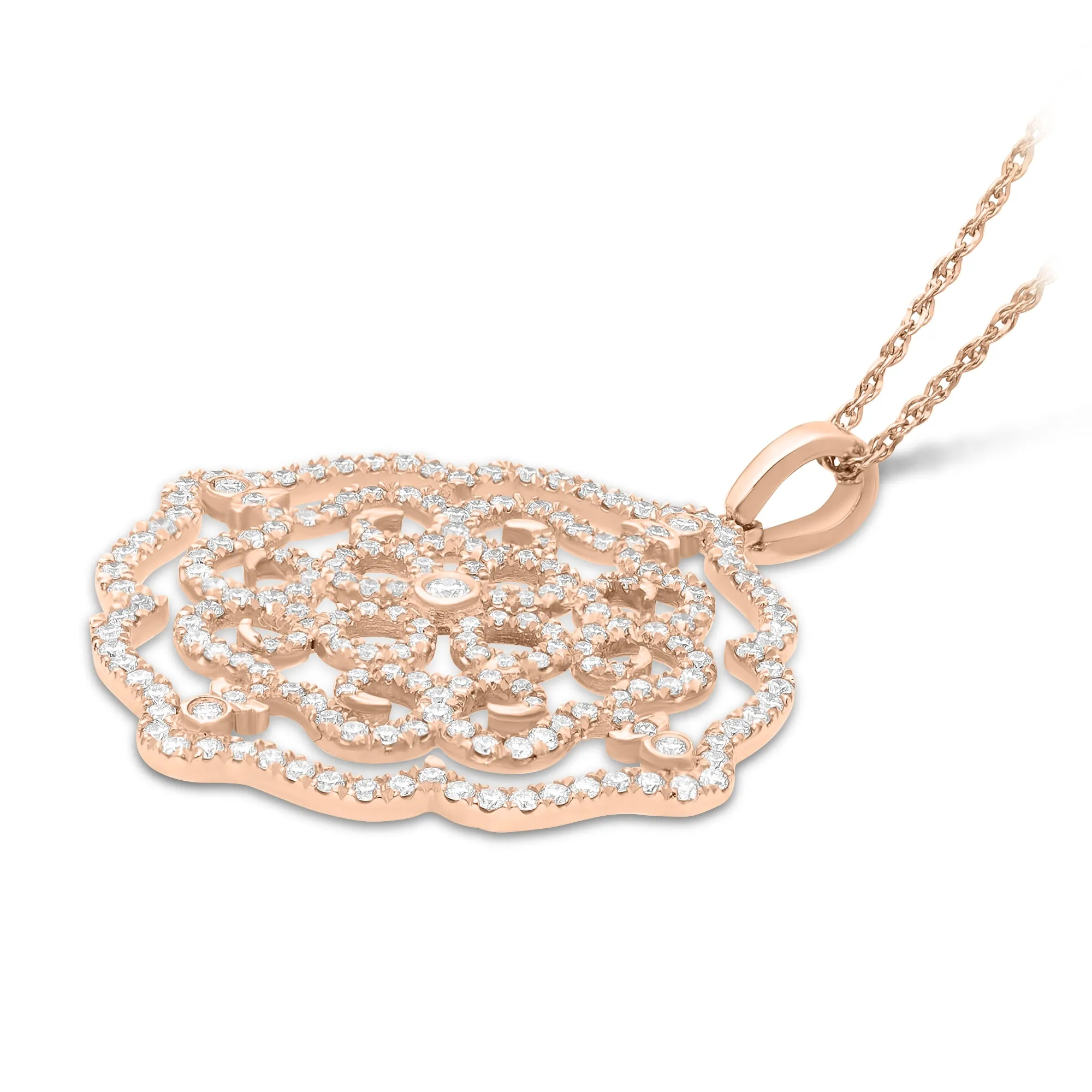 Rose Gold Filigree Diamond Pave Pendant - 1.4 Carat