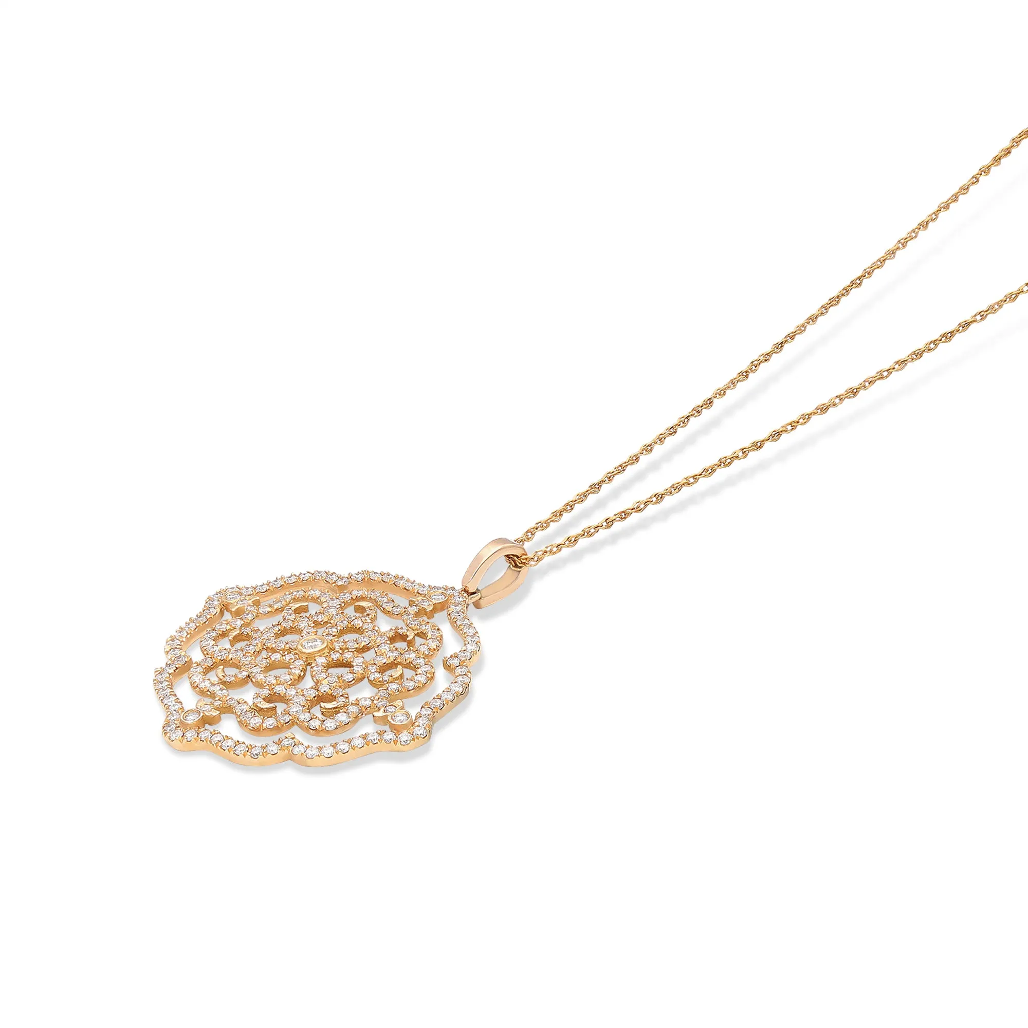 Rose Gold Filigree Diamond Pave Pendant - 1.4 Carat