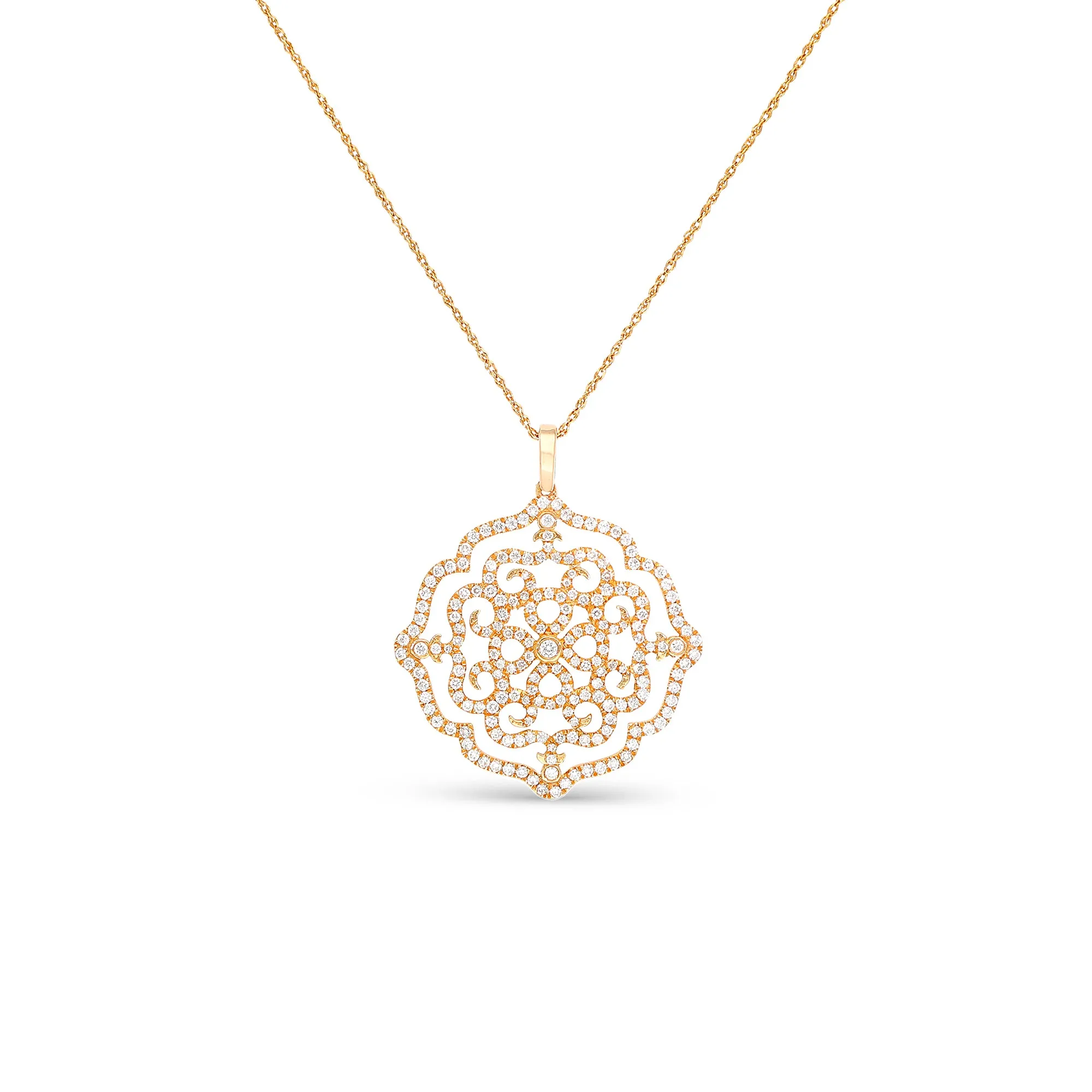 Rose Gold Filigree Diamond Pave Pendant - 1.4 Carat