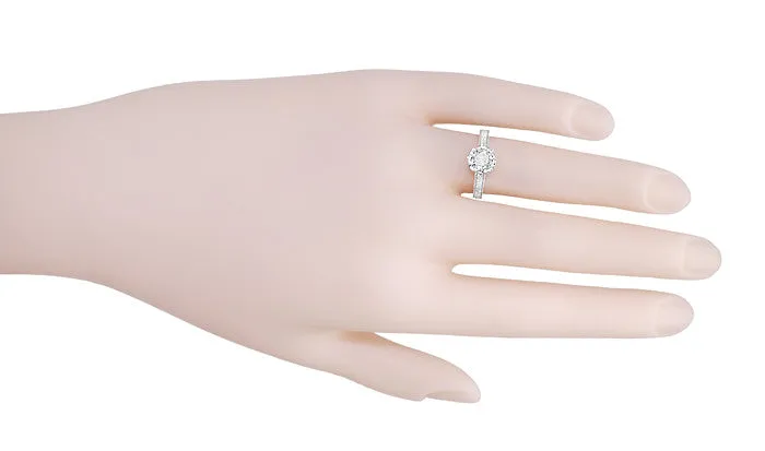 Royal Crown 3/4 Carat Antique Style Engraved Engagement Ring Setting in White Gold - 6mm