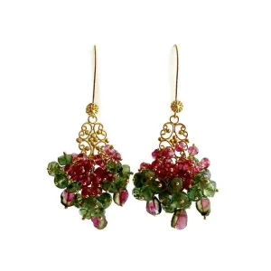 Rubellite Green Apatite Watermelon Tourmaline Cluster Earrings - Caprice Earrings