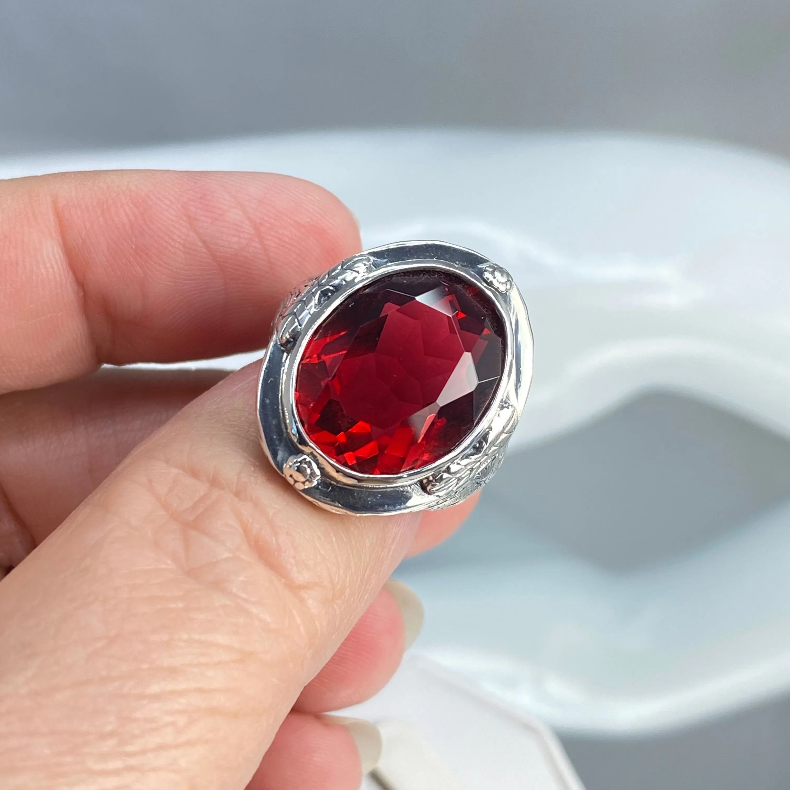 Ruby Ring, Size 6.5, Large Oval Ring, Victorian Jewelry Design #D2 - Ready to Ship