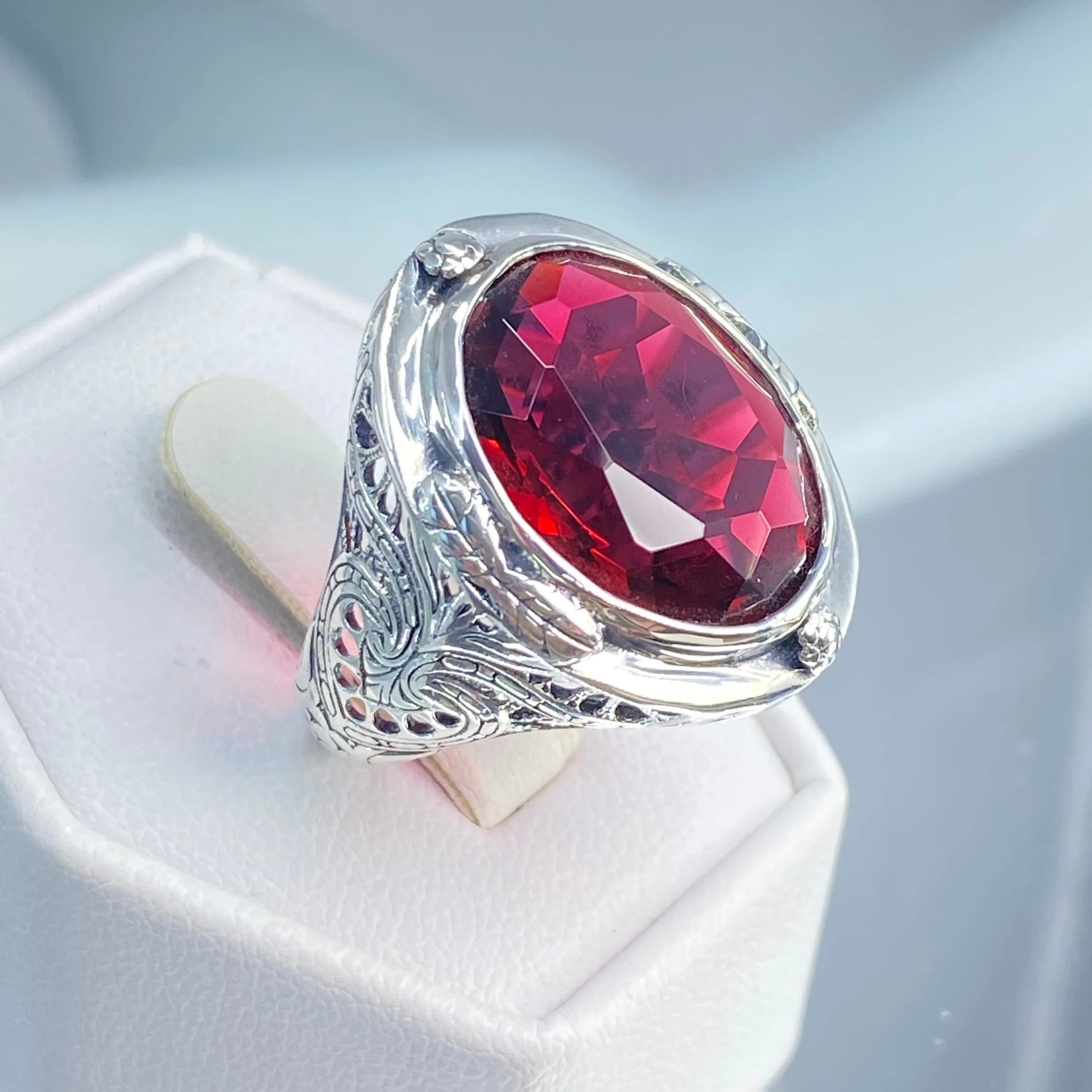 Ruby Ring, Size 6.5, Large Oval Ring, Victorian Jewelry Design #D2 - Ready to Ship