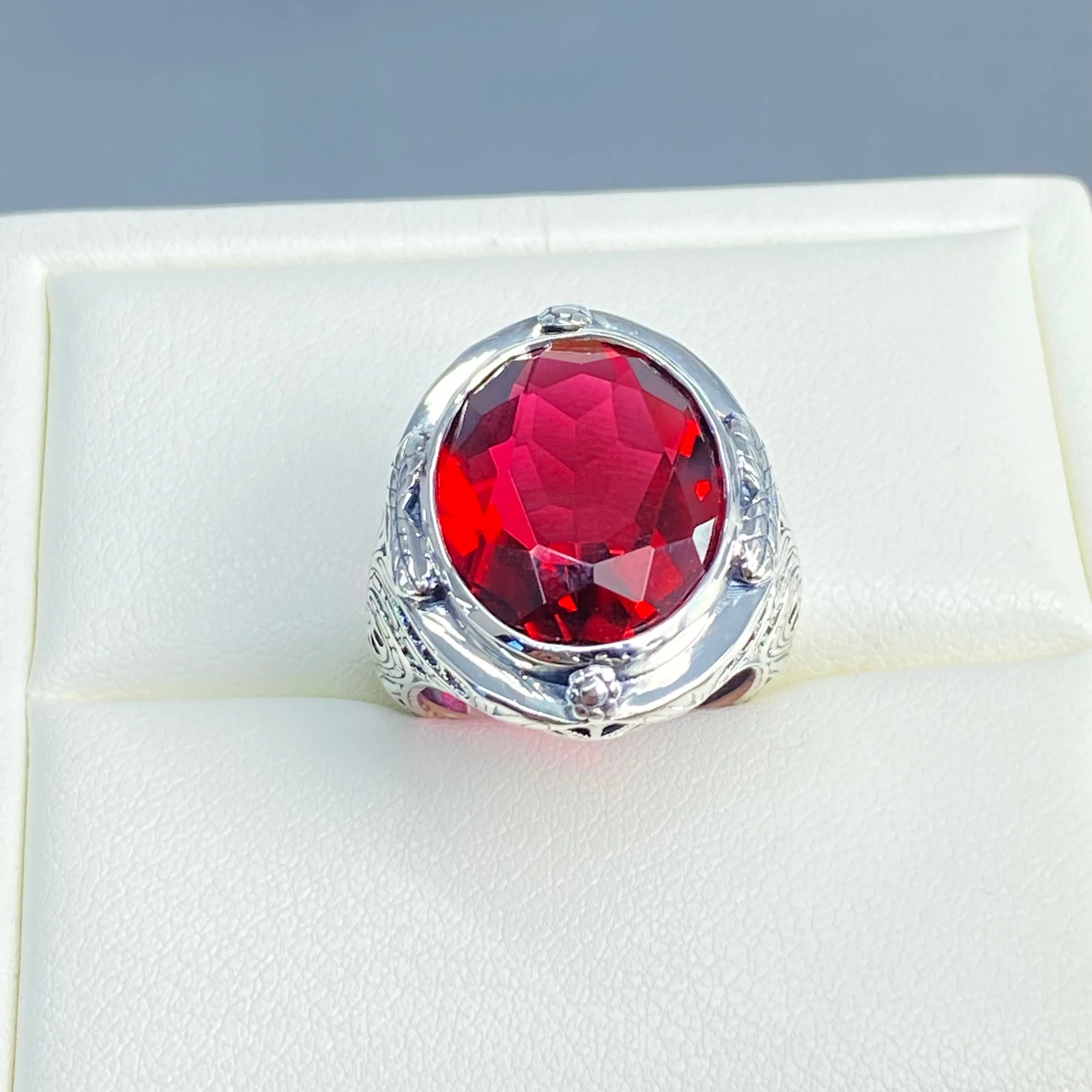 Ruby Ring, Size 6.5, Large Oval Ring, Victorian Jewelry Design #D2 - Ready to Ship