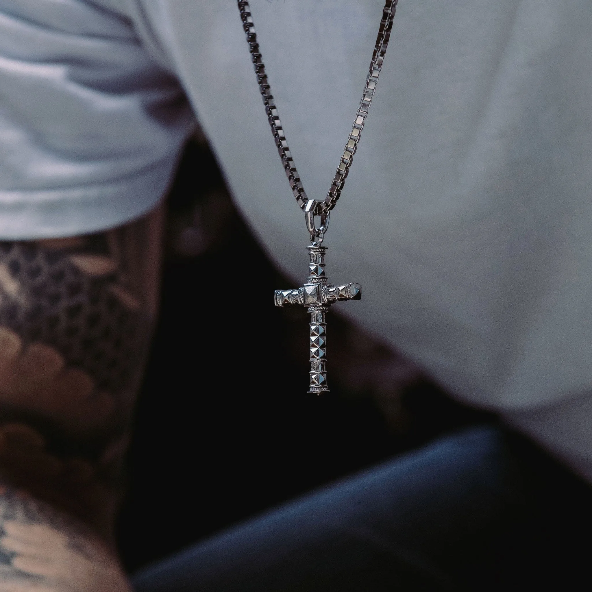 Runes-Engraved Meteorite Cross Necklace