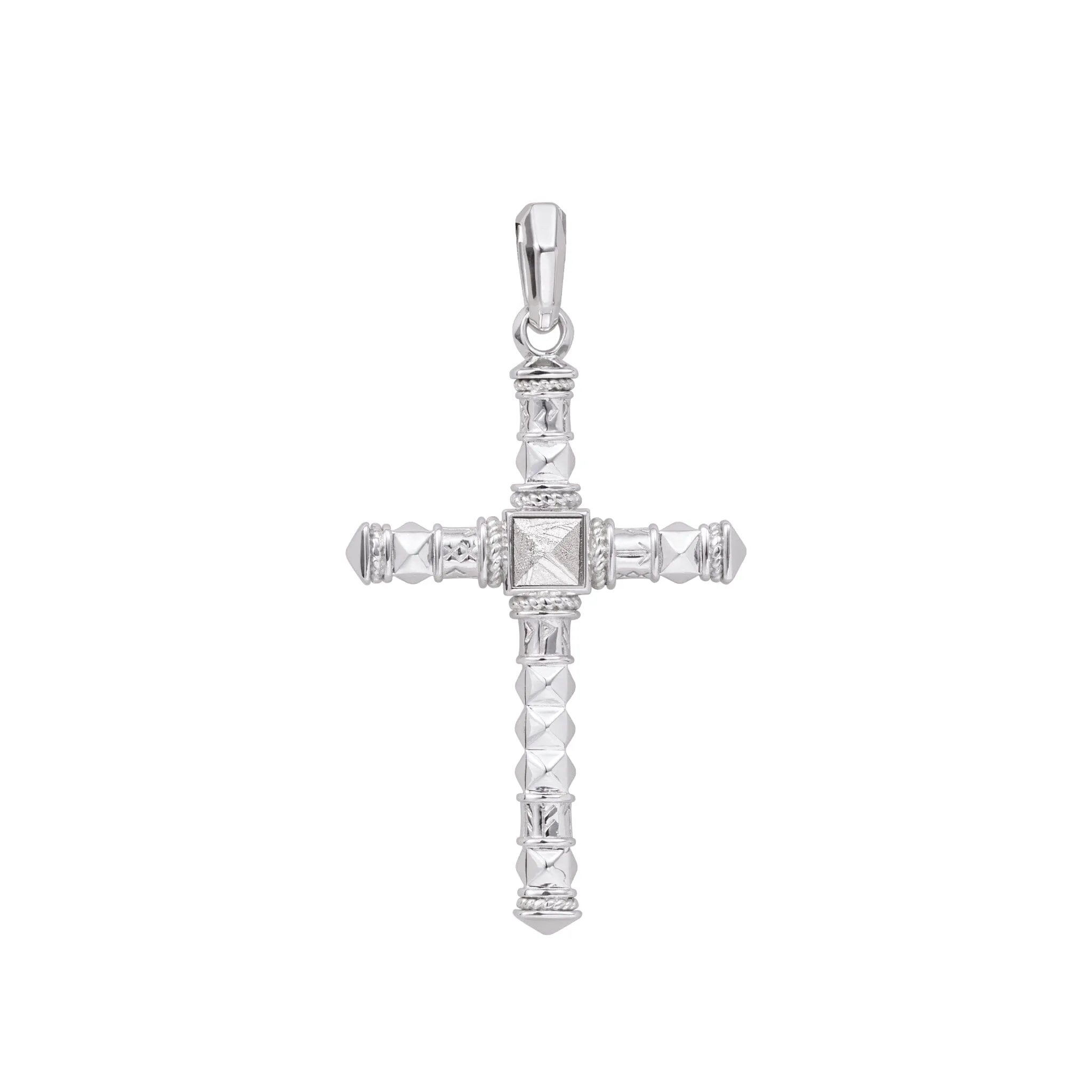 Runes-Engraved Meteorite Cross Necklace
