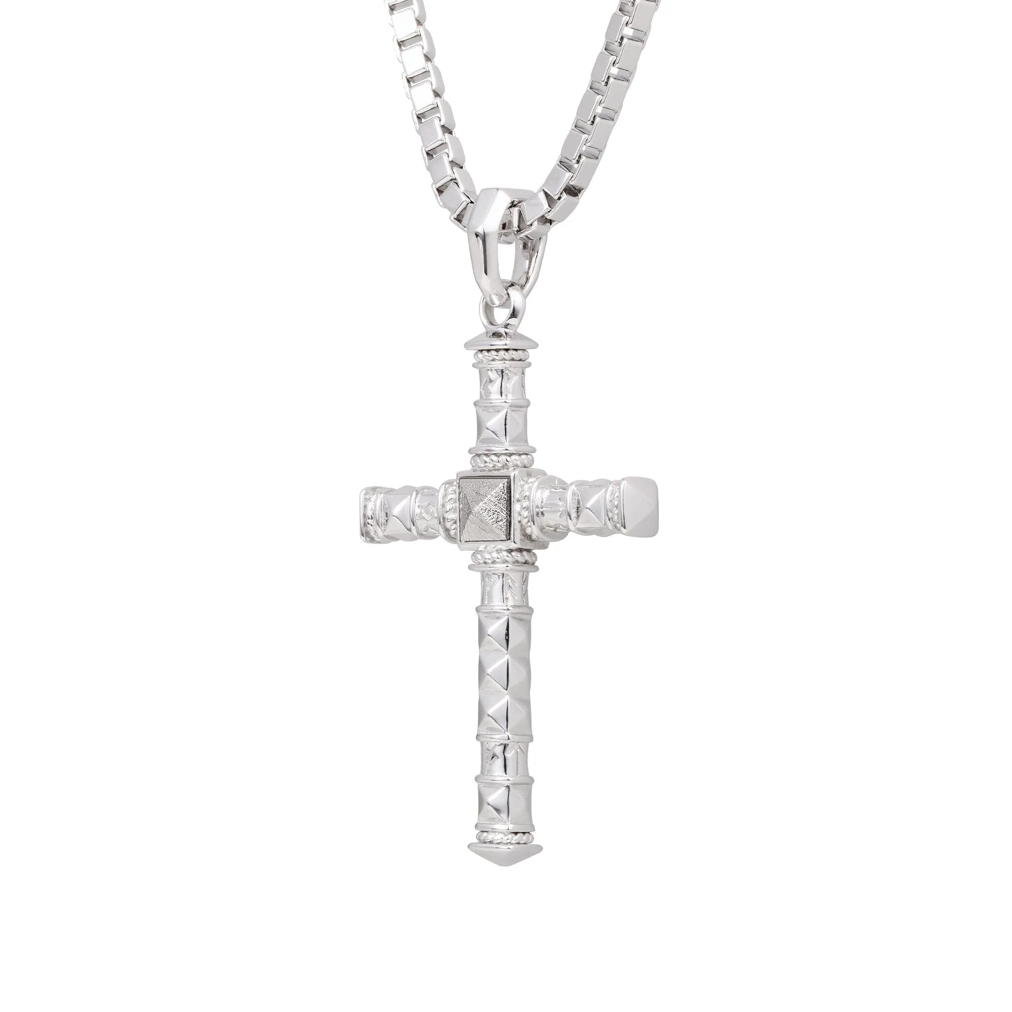 Runes-Engraved Meteorite Cross Necklace