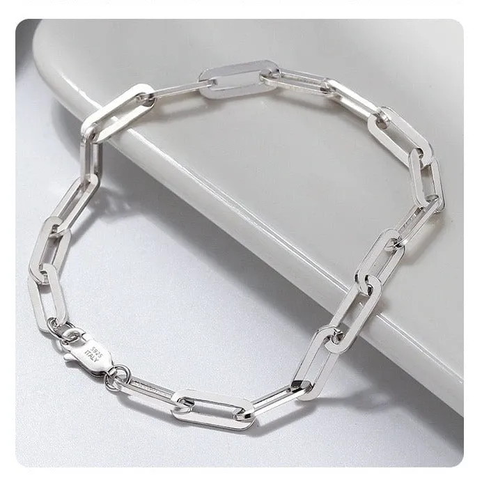 S925 Italy Silver Paper Clip Bracelet in White Gold - 5mm