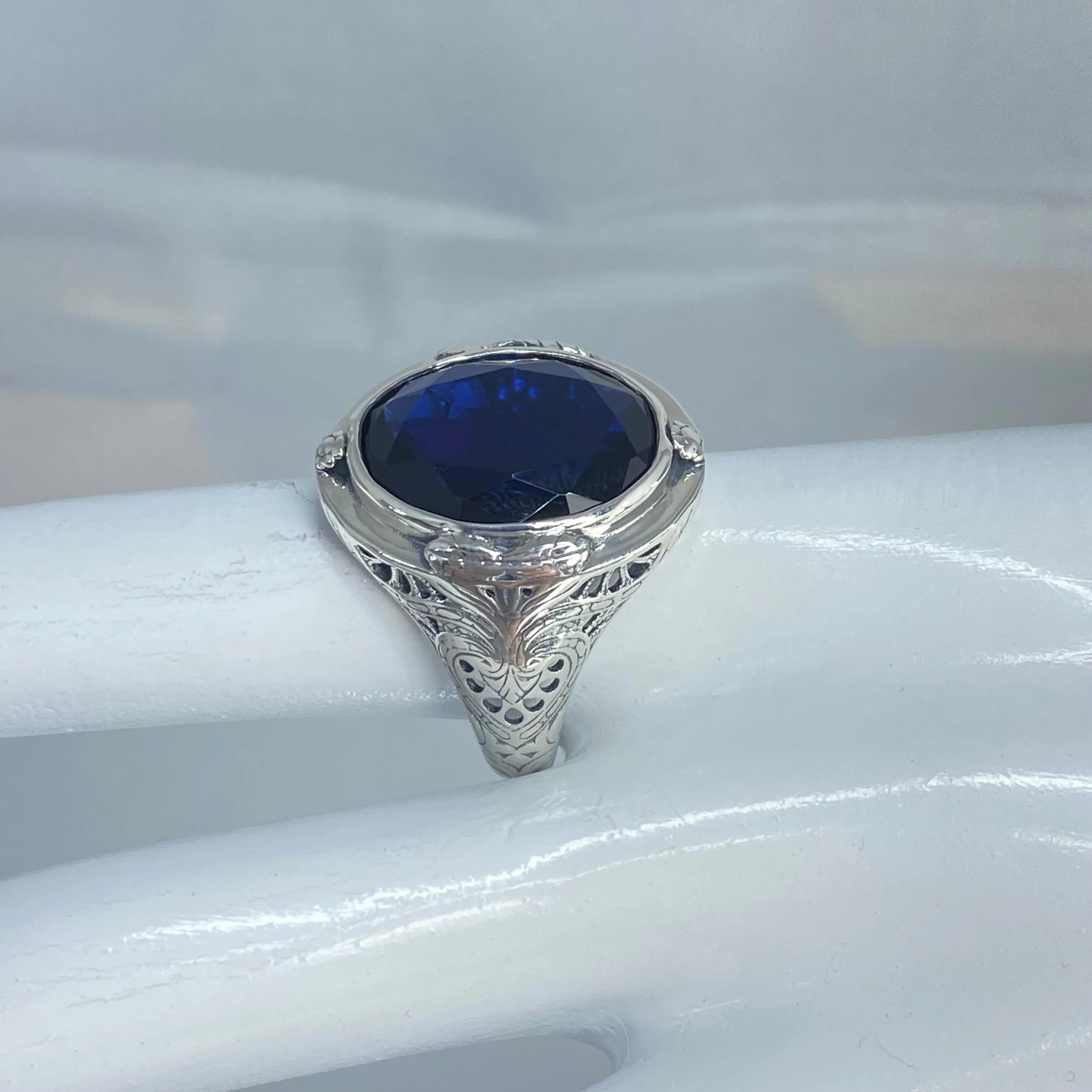 Sapphire Ring, Size 9, Large Oval Ring, Victorian Jewelry #D2 - Ready to Ship