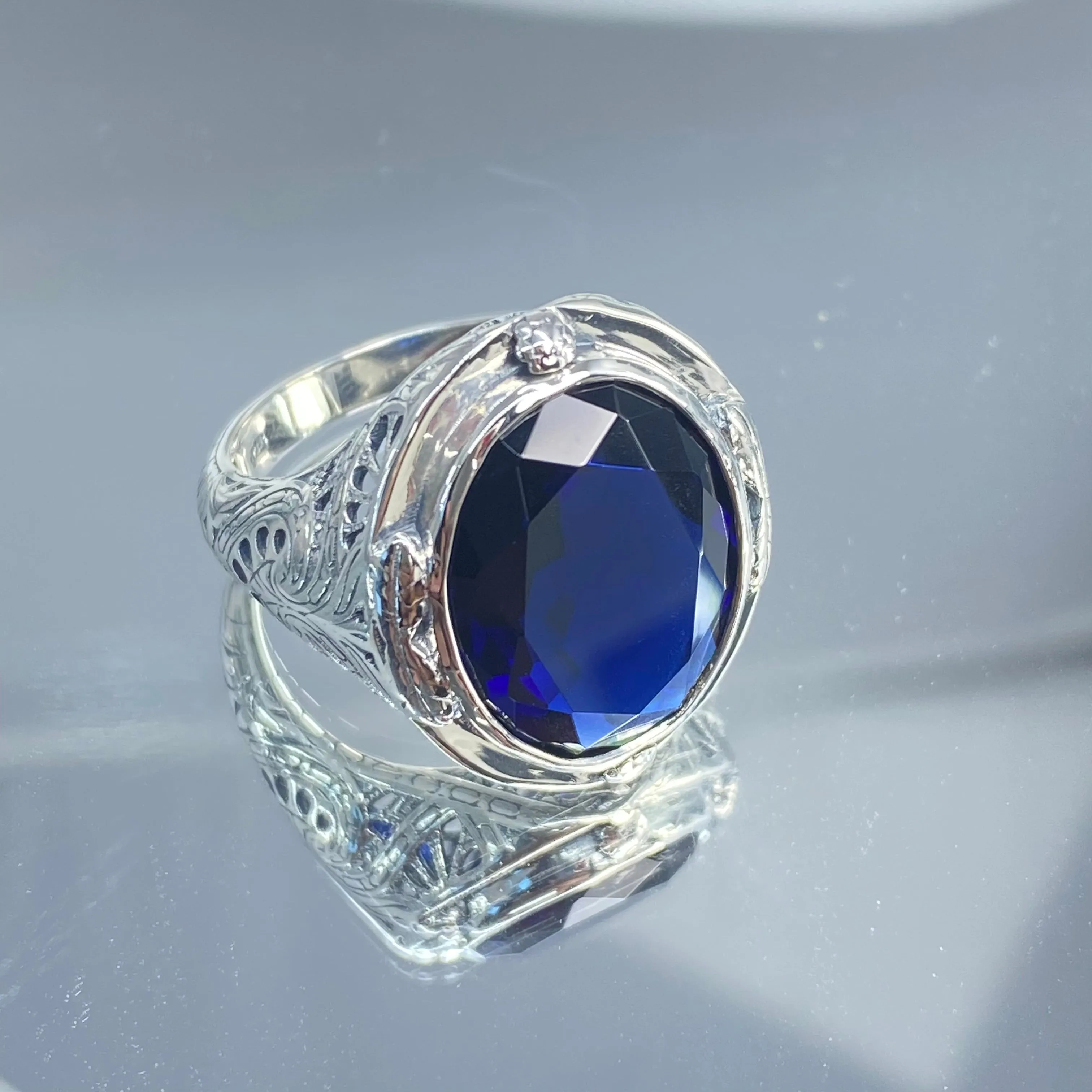 Sapphire Ring, Size 9, Large Oval Ring, Victorian Jewelry #D2 - Ready to Ship