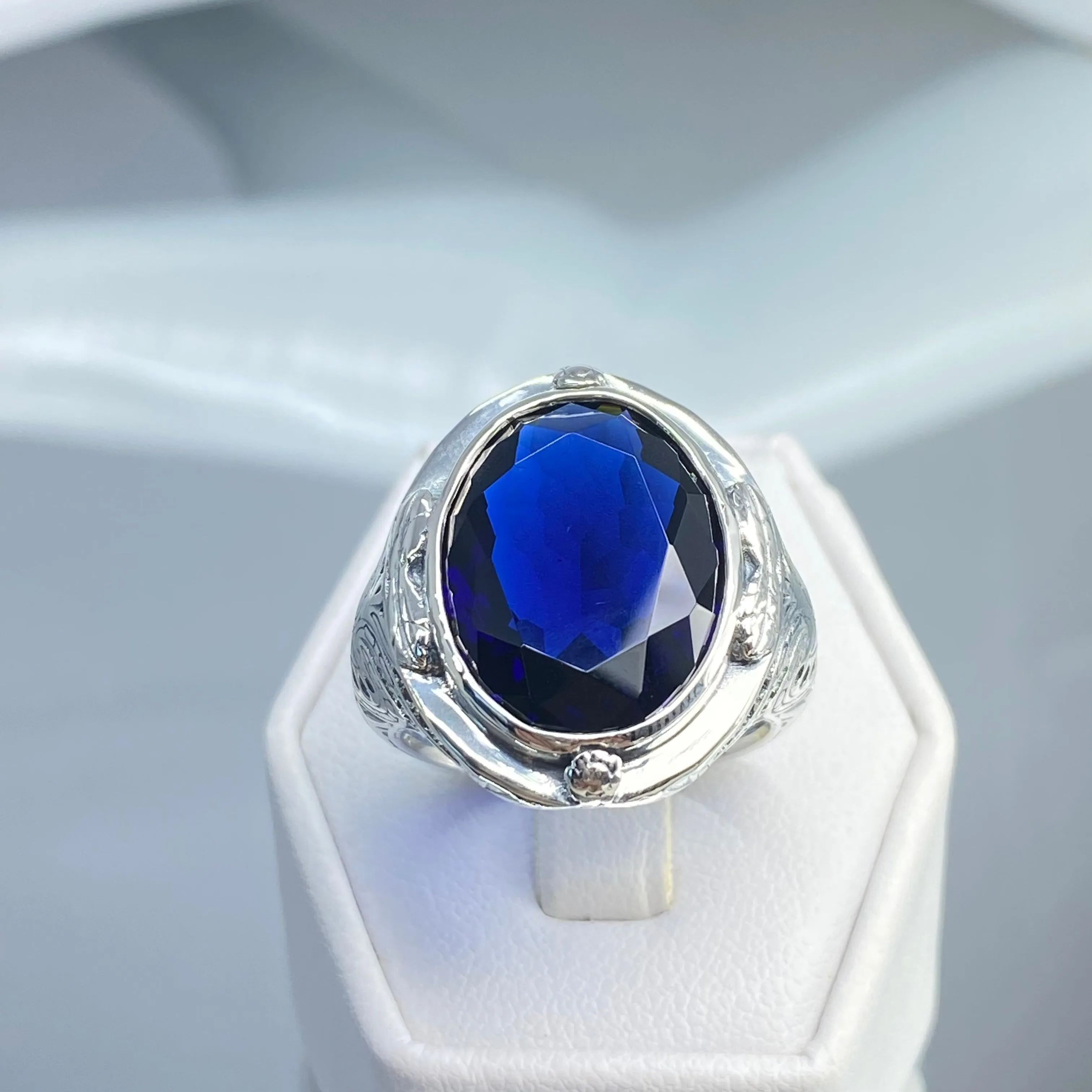 Sapphire Ring, Size 9, Large Oval Ring, Victorian Jewelry #D2 - Ready to Ship