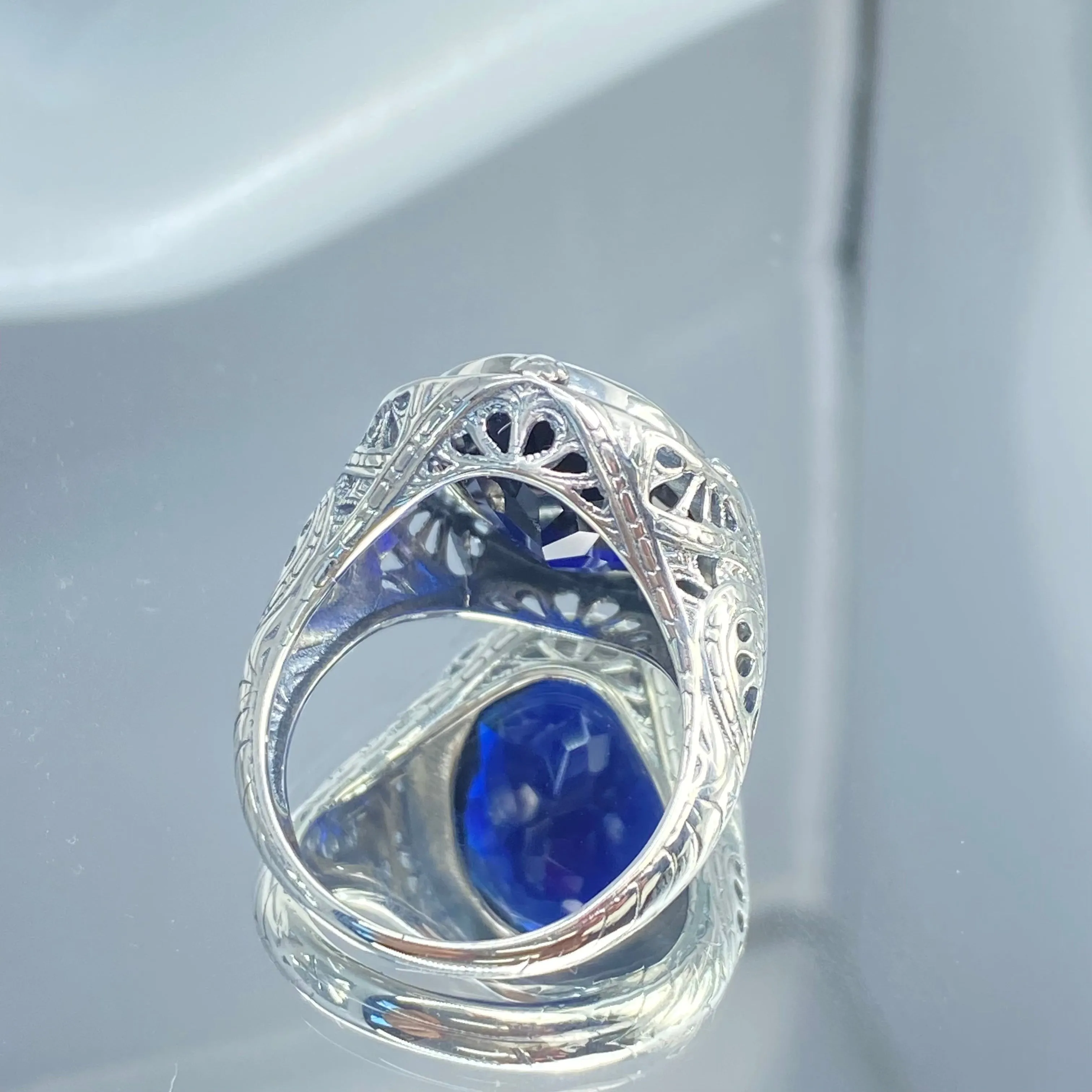 Sapphire Ring, Size 9, Large Oval Ring, Victorian Jewelry #D2 - Ready to Ship