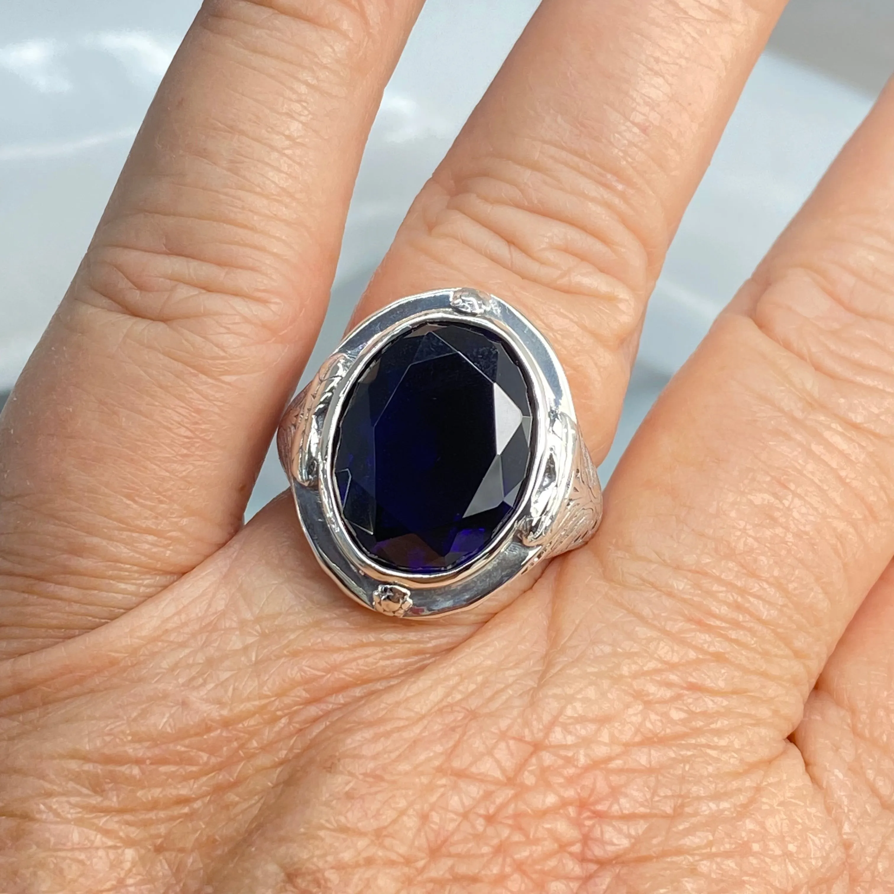 Sapphire Ring, Size 9, Large Oval Ring, Victorian Jewelry #D2 - Ready to Ship