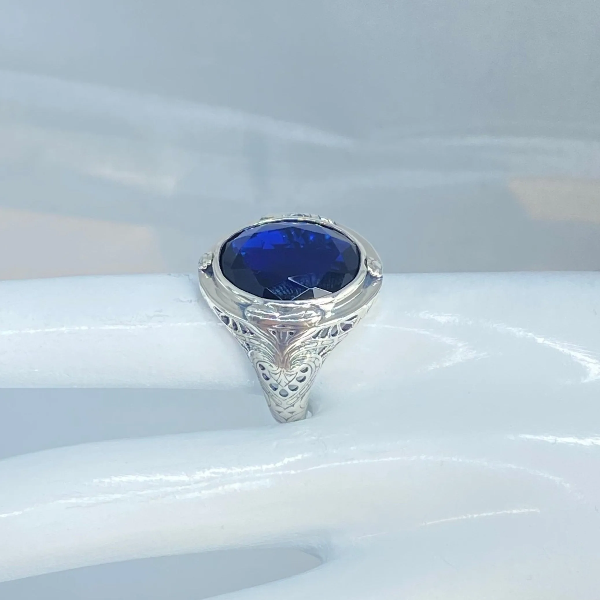Sapphire Ring, Size 9, Large Oval Ring, Victorian Jewelry #D2 - Ready to Ship