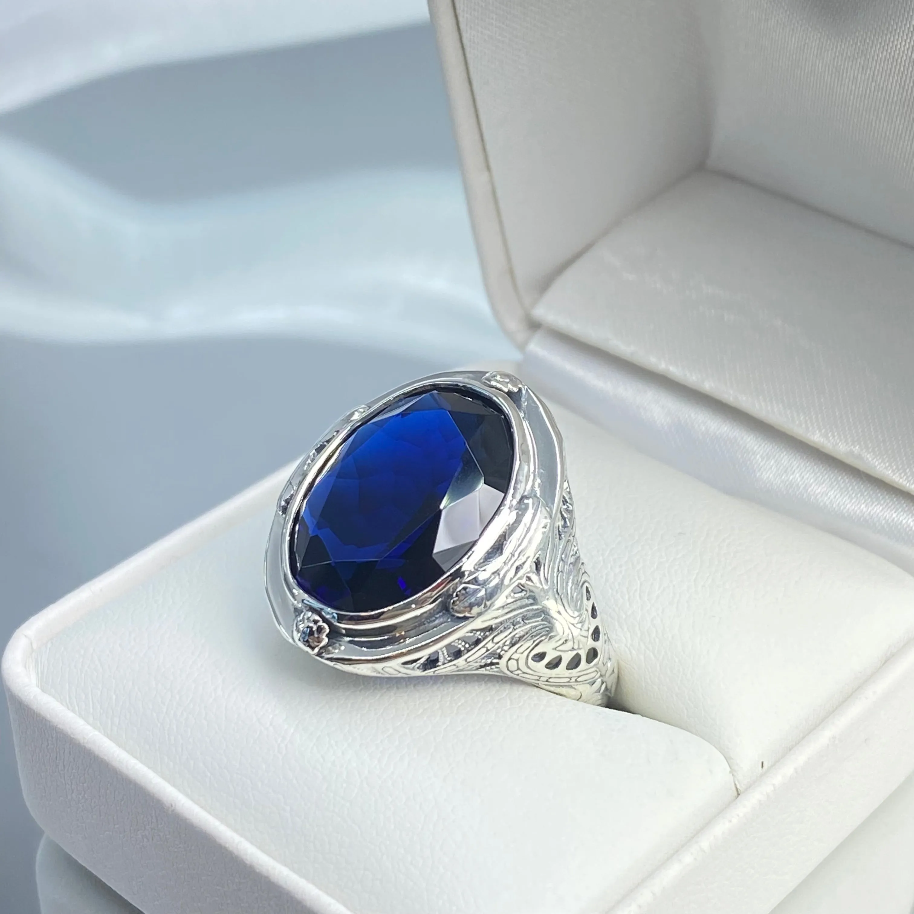 Sapphire Ring, Size 9, Large Oval Ring, Victorian Jewelry #D2 - Ready to Ship