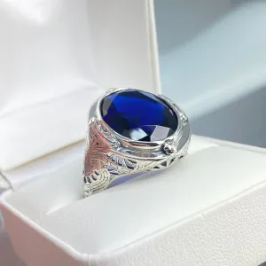 Sapphire Ring, Size 9, Large Oval Ring, Victorian Jewelry #D2 - Ready to Ship