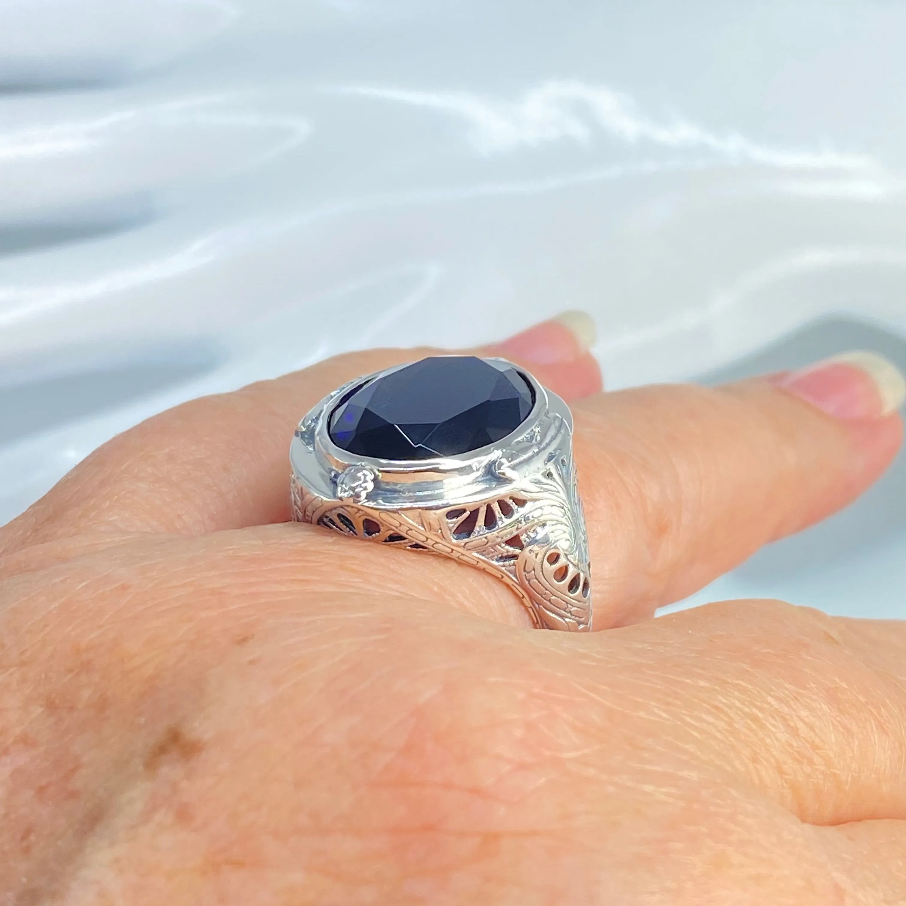 Sapphire Ring, Size 9, Large Oval Ring, Victorian Jewelry #D2 - Ready to Ship