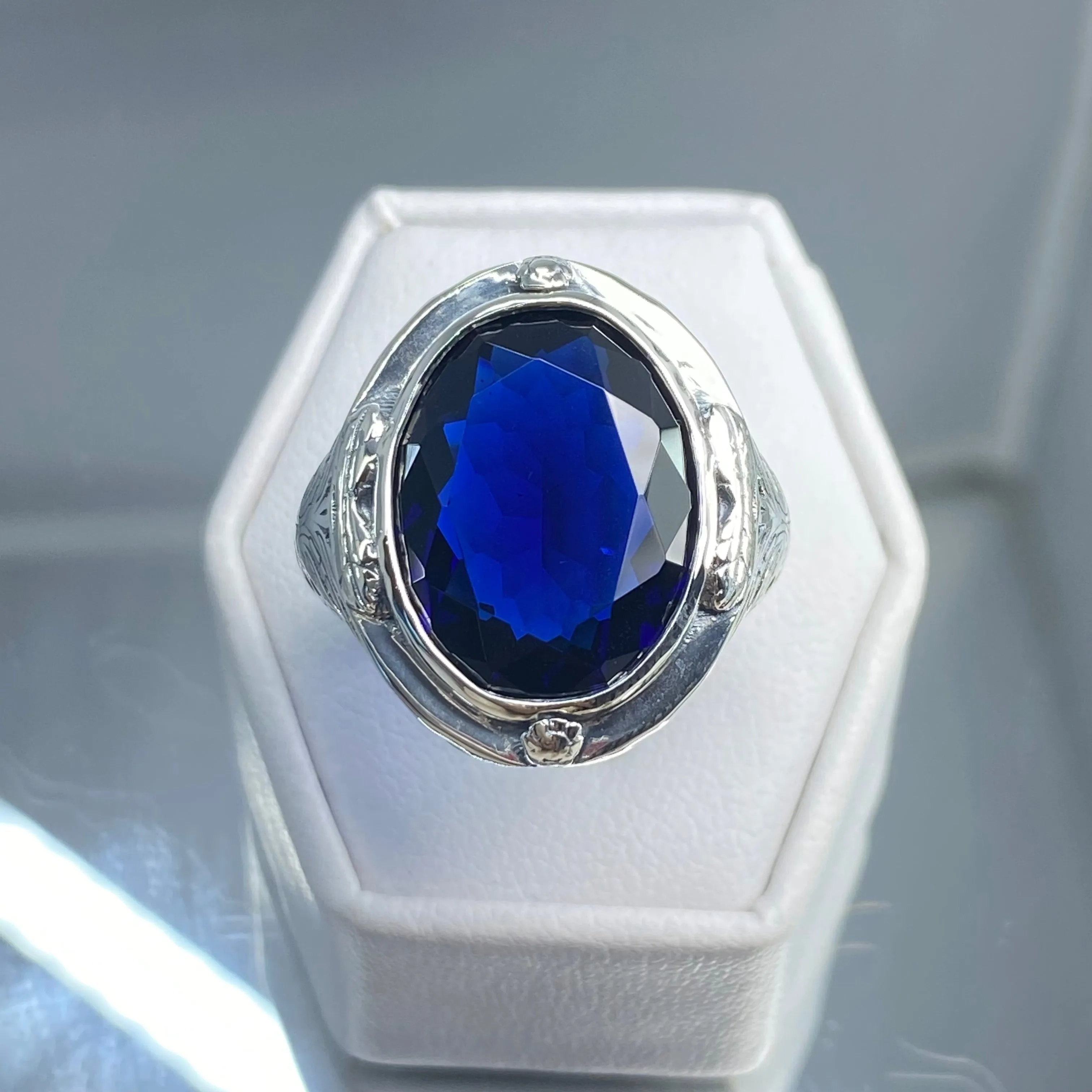 Sapphire Ring, Size 9, Large Oval Ring, Victorian Jewelry #D2 - Ready to Ship