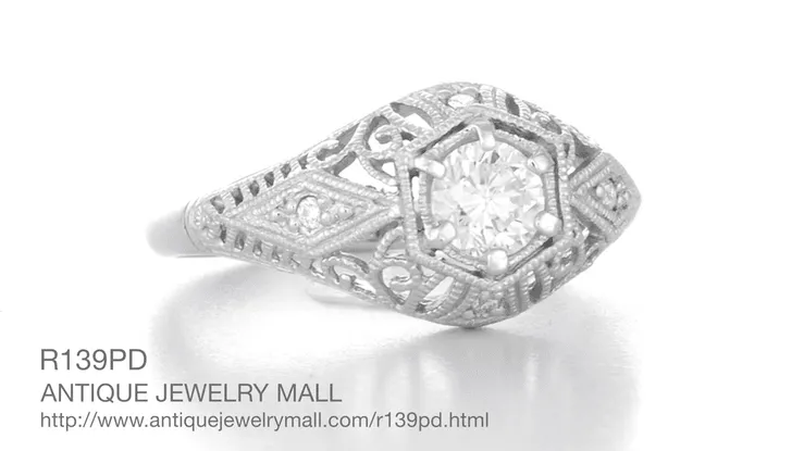 Scroll Dome Filigree 1/2 Carat Edwardian Diamond Engagement Ring in Platinum