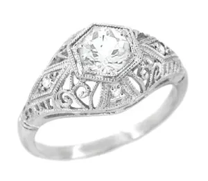 Scroll Dome Filigree 1/2 Carat Edwardian Diamond Engagement Ring in Platinum