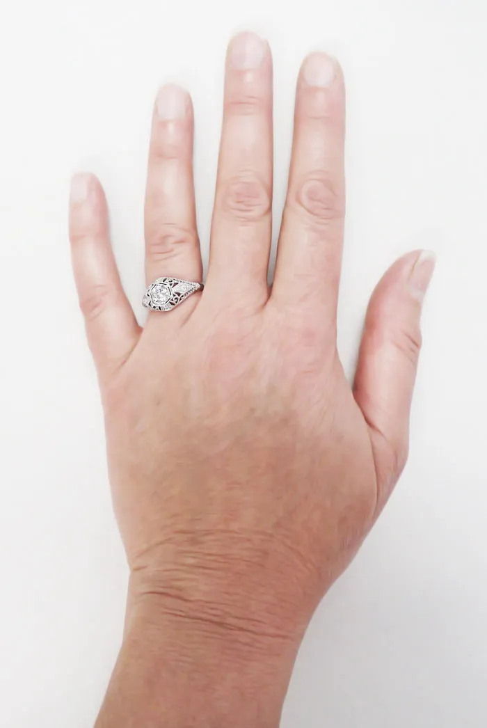 Scroll Dome Filigree 1/2 Carat Edwardian Diamond Engagement Ring in Platinum