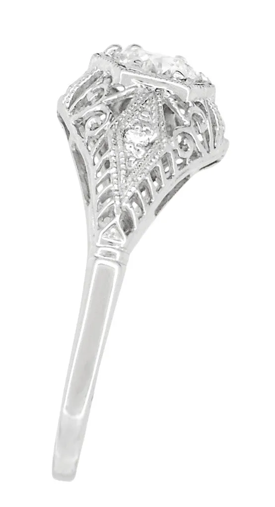 Scroll Dome Filigree 1/2 Carat Edwardian Diamond Engagement Ring in Platinum