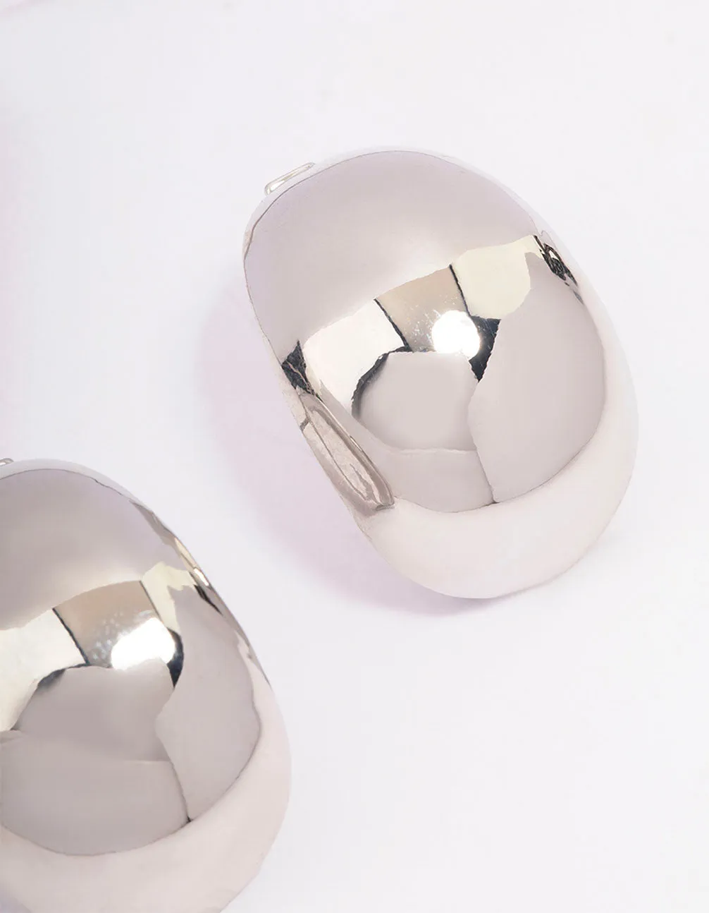 Silver Large Oval Stud Earrings