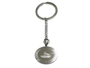 Silver Toned Etched Oval Simple Tank Pendant Keychain