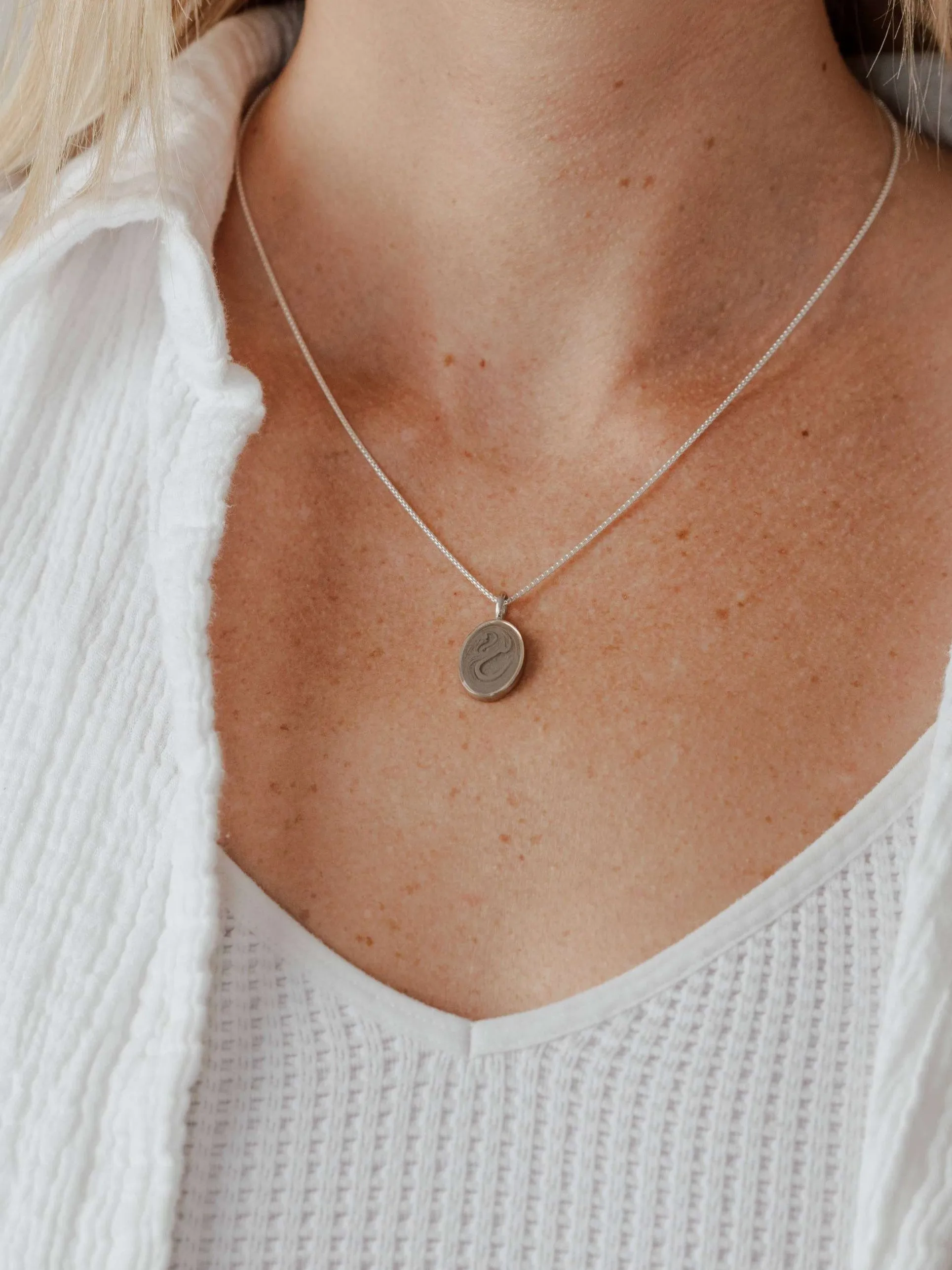 Simple Bail Oval Cremation Necklace in 14K White Gold
