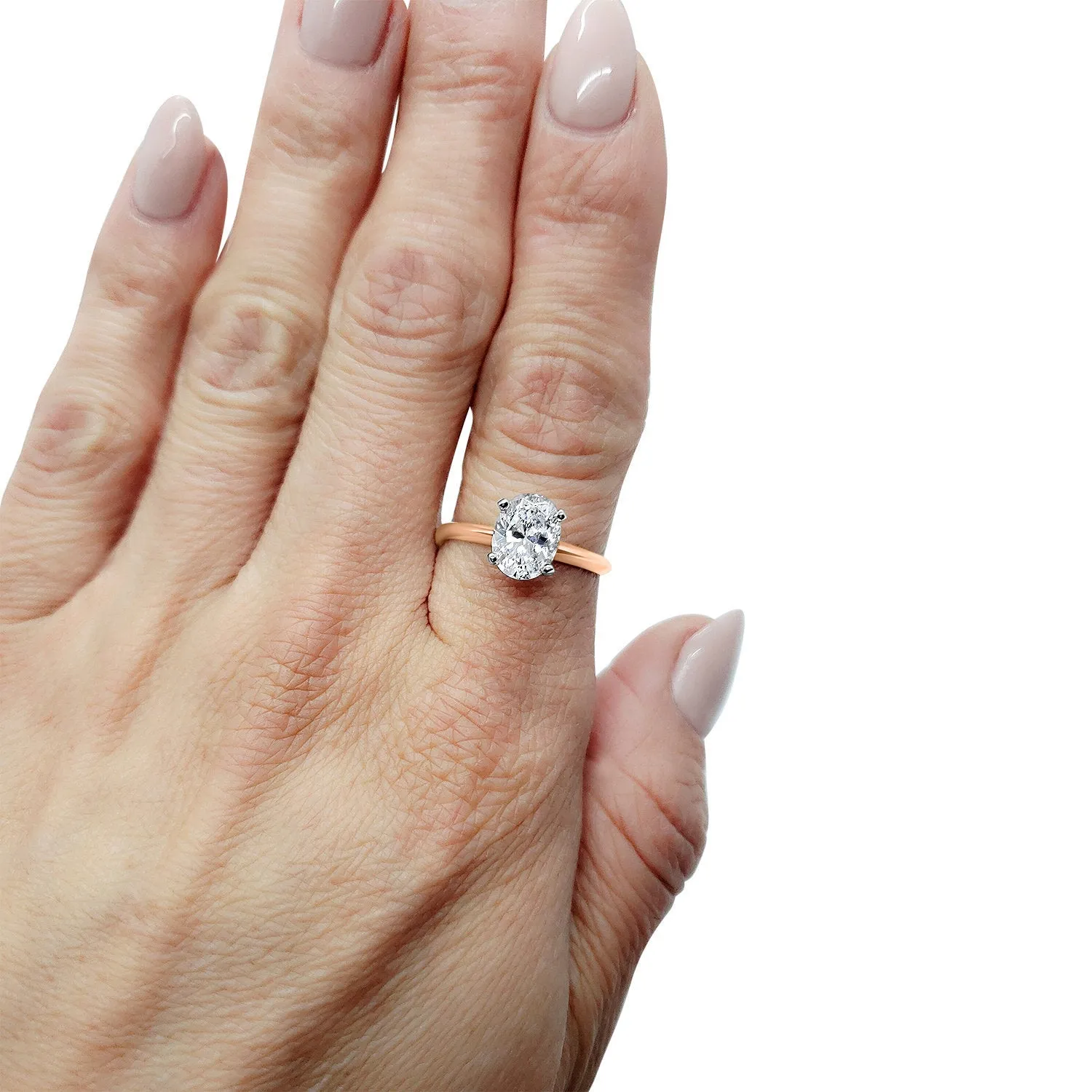 Simple Oval Diamond Solitaire Engagement Ring | 4 Prong | 14k Rose, White, or Yellow Gold | 1, 1.5, or 2 Carat IGI Certified F VS2