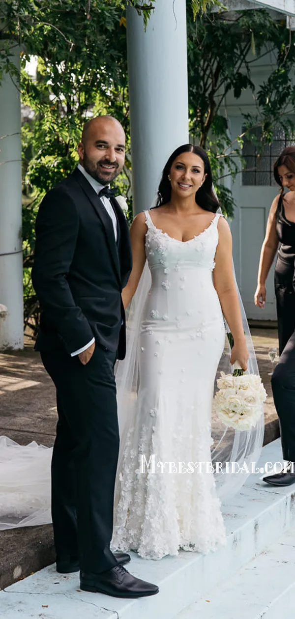 Simple Spaghetti Strap Mermaid Long Wedding Dresses With Train, WDS0079