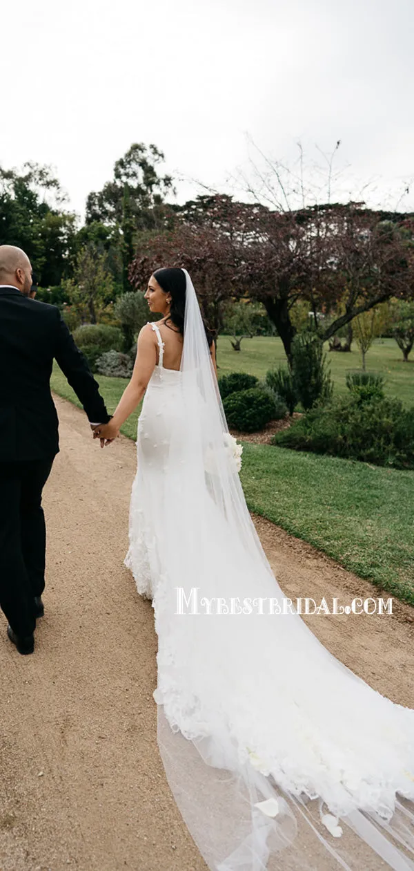 Simple Spaghetti Strap Mermaid Long Wedding Dresses With Train, WDS0079