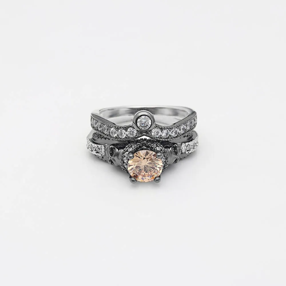 Skull Ring Set Punk Style Fashion Jewelry Charm Black Round Cubic Zirconia evil Skeleton Ring Set For Party