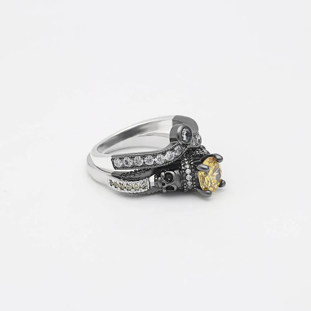 Skull Ring Set Punk Style Fashion Jewelry Charm Black Round Cubic Zirconia evil Skeleton Ring Set For Party