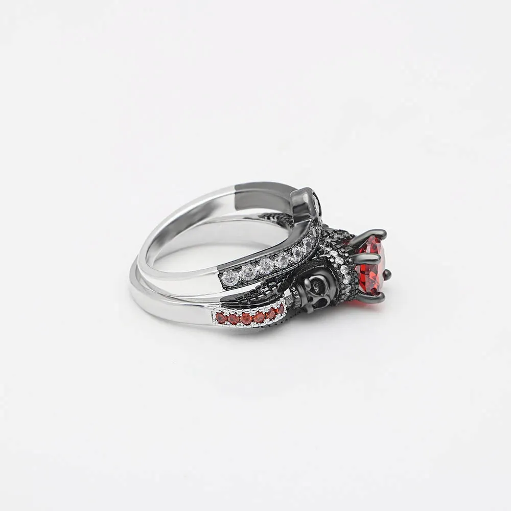Skull Ring Set Punk Style Fashion Jewelry Charm Black Round Cubic Zirconia evil Skeleton Ring Set For Party