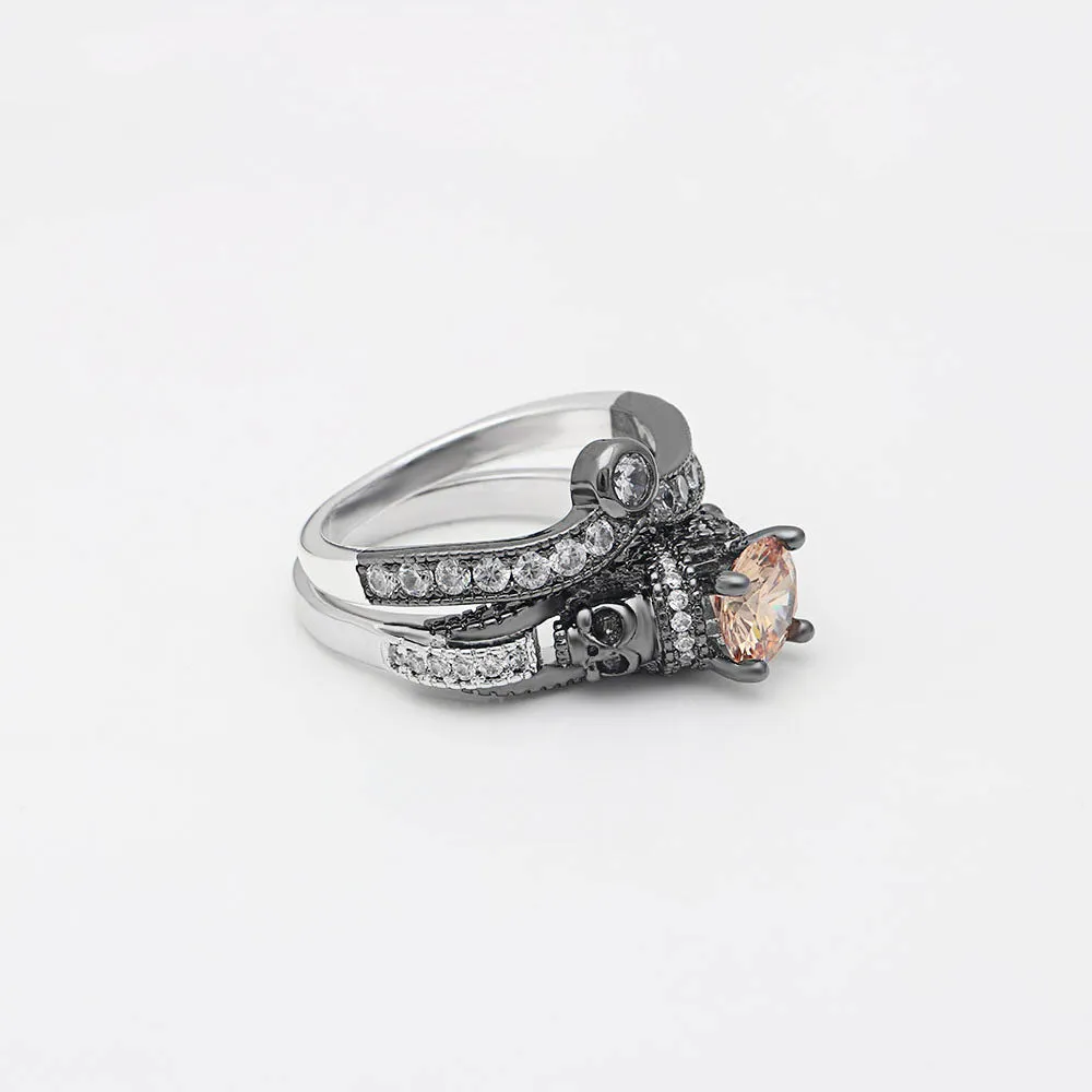 Skull Ring Set Punk Style Fashion Jewelry Charm Black Round Cubic Zirconia evil Skeleton Ring Set For Party