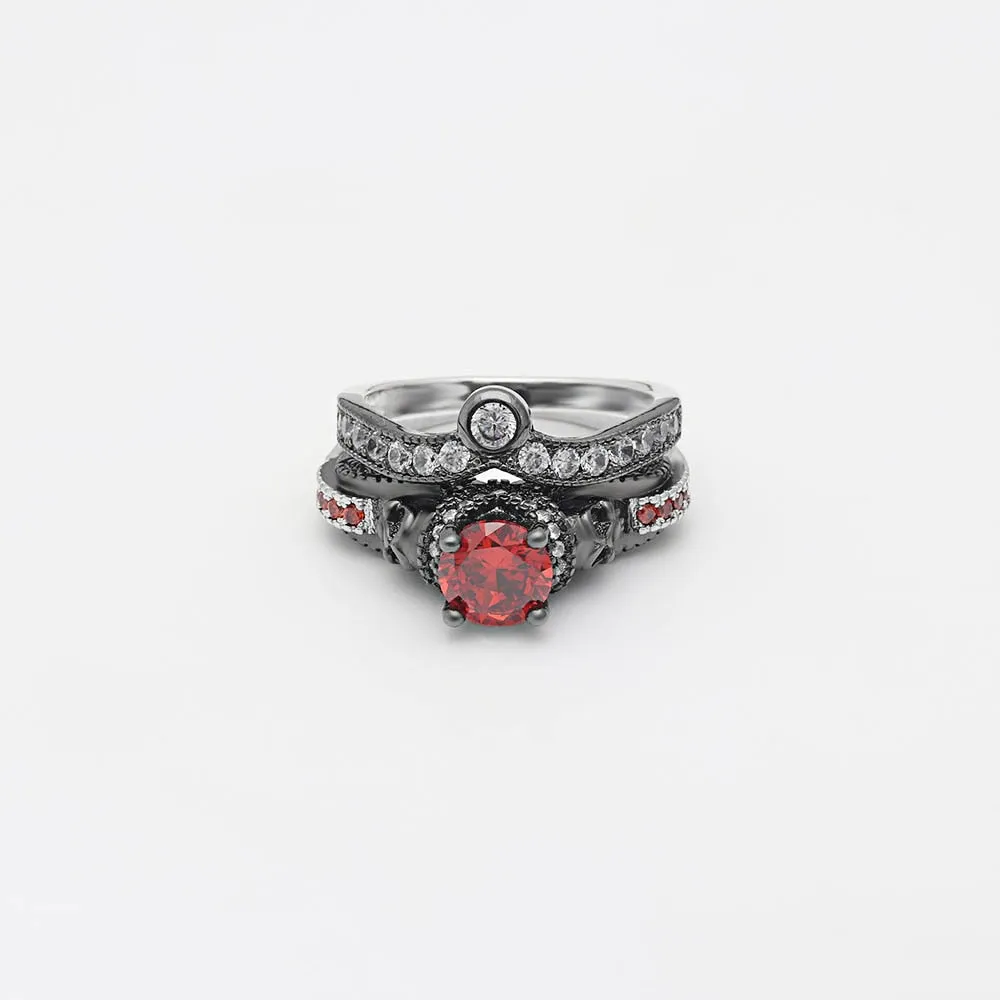 Skull Ring Set Punk Style Fashion Jewelry Charm Black Round Cubic Zirconia evil Skeleton Ring Set For Party