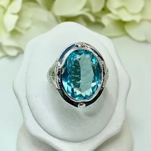 Sky Blue Large Oval Ring, Simulated or Natural Gemstone, Victorian Jewelry Design#D2