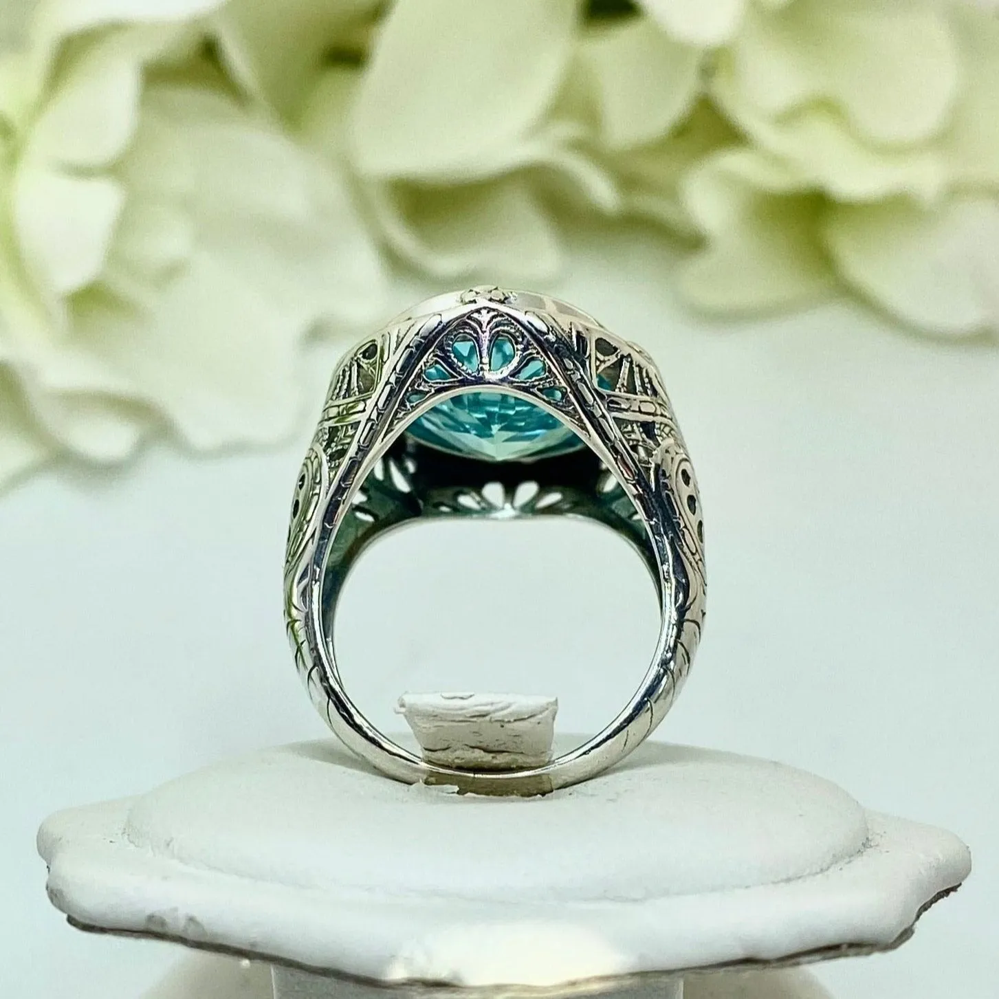 Sky Blue Large Oval Ring, Simulated or Natural Gemstone, Victorian Jewelry Design#D2