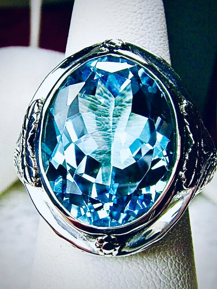 Sky Blue Large Oval Ring, Size 7, Victorian Jewelry Design#D2 - Ready to Ship