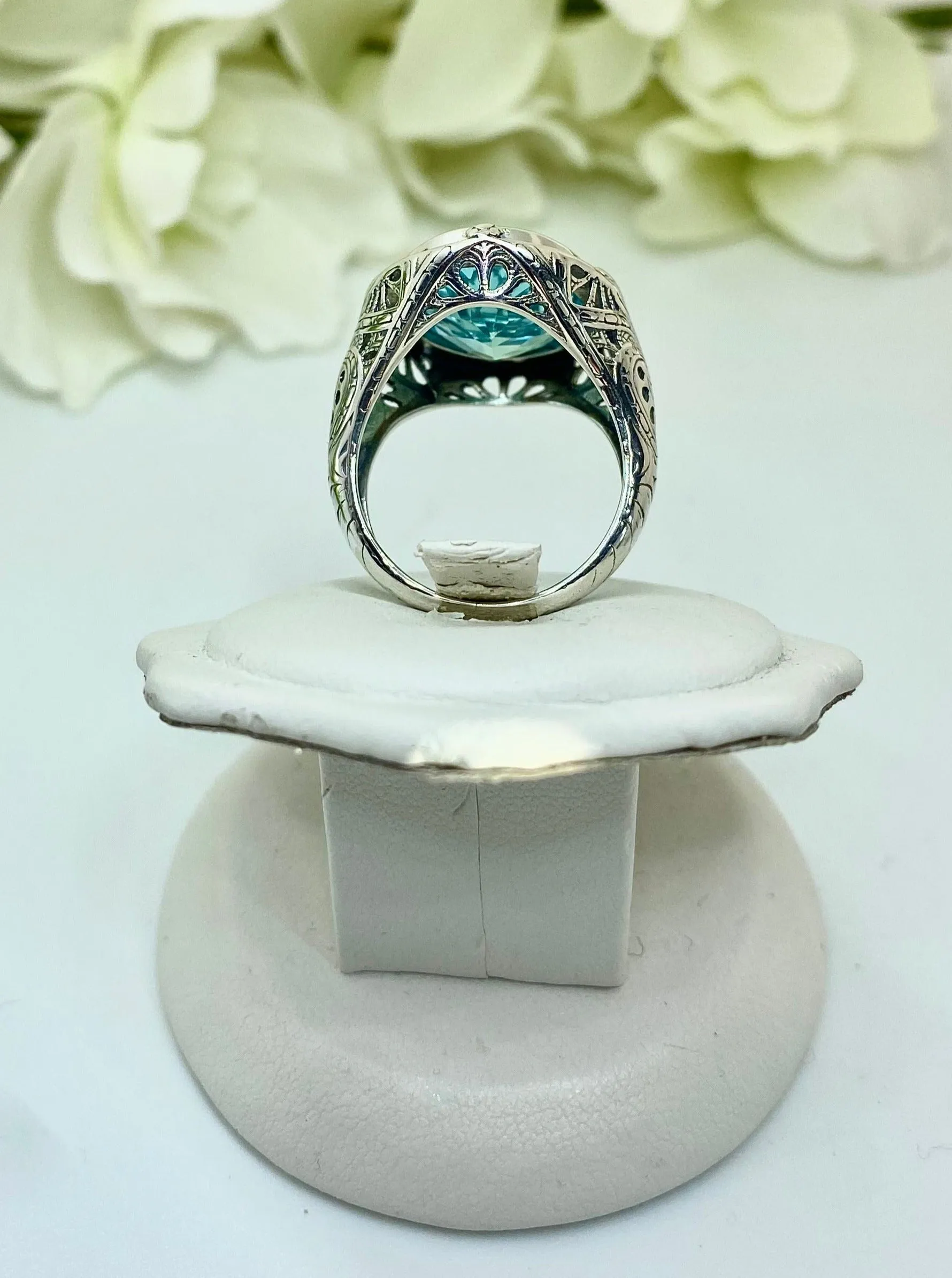 Sky Blue Large Oval Ring, Size 7, Victorian Jewelry Design#D2 - Ready to Ship