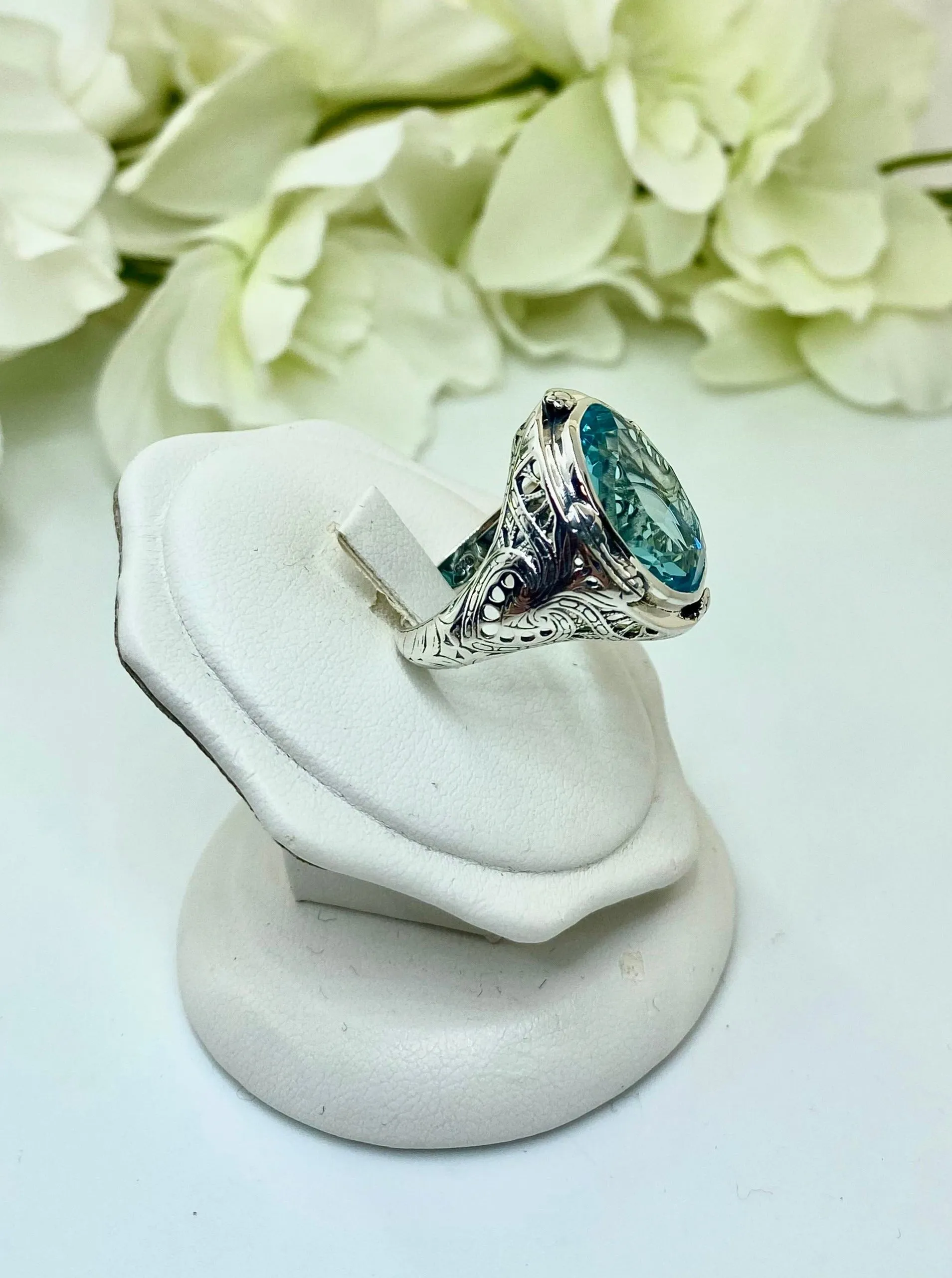 Sky Blue Large Oval Ring, Size 7, Victorian Jewelry Design#D2 - Ready to Ship
