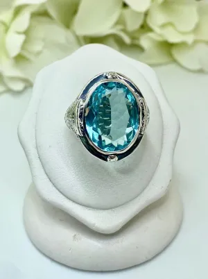 Sky Blue Large Oval Ring, Size 7, Victorian Jewelry Design#D2 - Ready to Ship