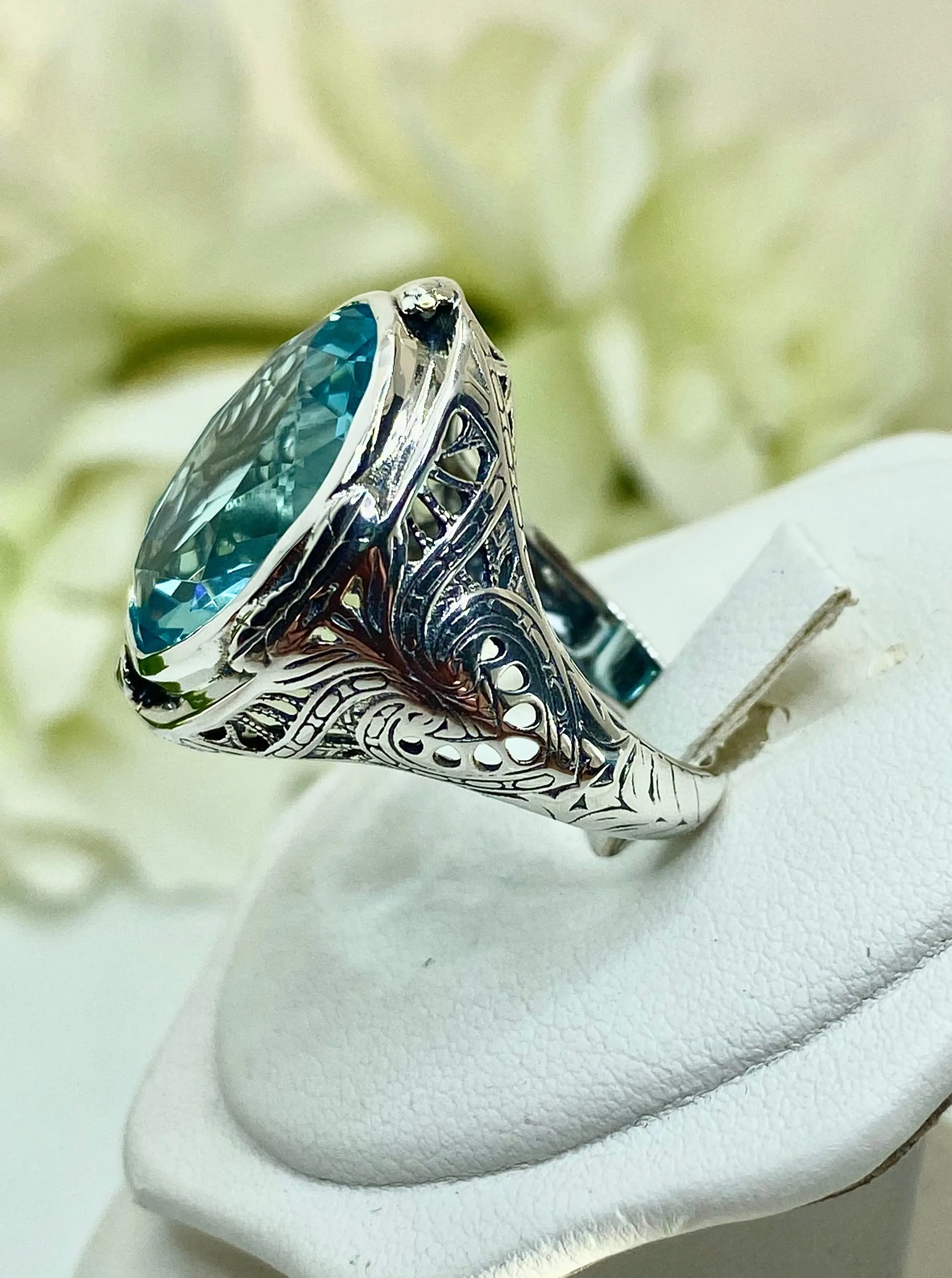 Sky Blue Large Oval Ring, Size 7, Victorian Jewelry Design#D2 - Ready to Ship
