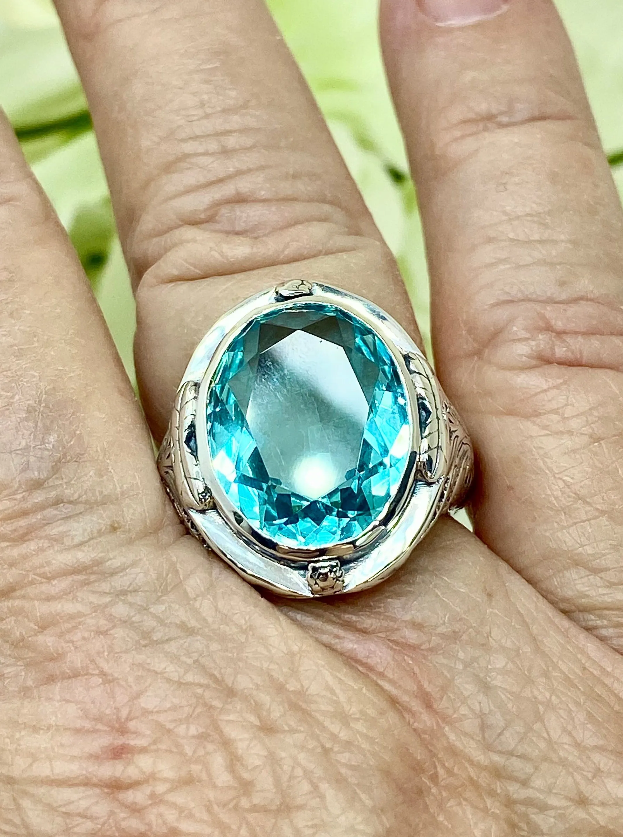 Sky Blue Large Oval Ring, Size 7, Victorian Jewelry Design#D2 - Ready to Ship