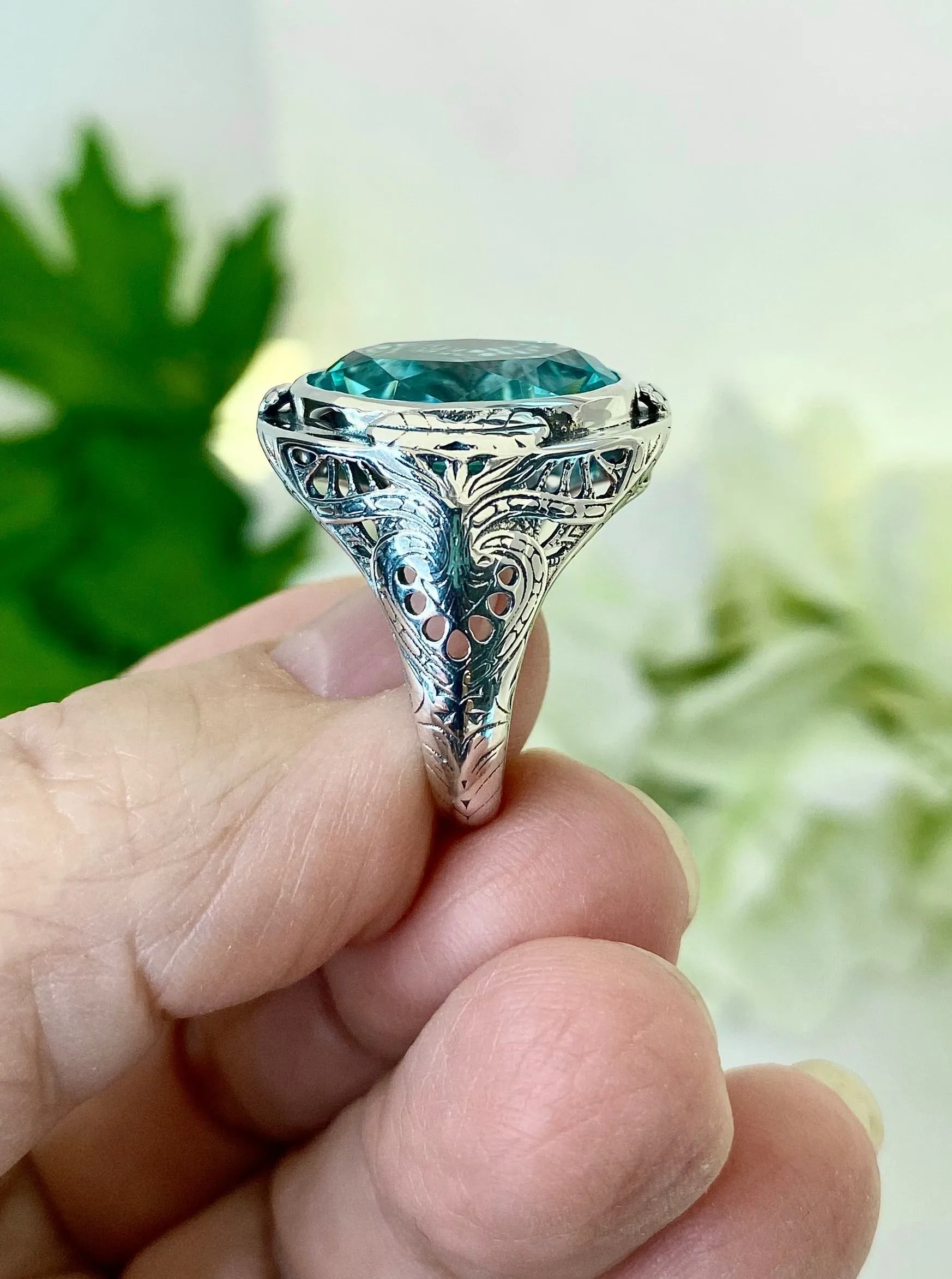 Sky Blue Large Oval Ring, Size 7, Victorian Jewelry Design#D2 - Ready to Ship