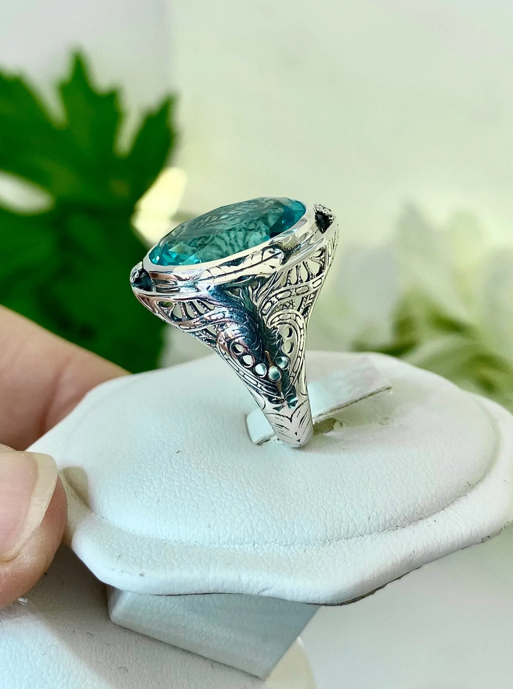 Sky Blue Large Oval Ring, Size 7, Victorian Jewelry Design#D2 - Ready to Ship